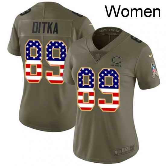 Womens Nike Chicago Bears 89 Mike Ditka Limited OliveUSA Flag Salute to Service NFL Jersey
